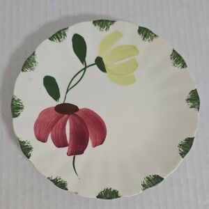 Vintage Unmarked Blue Ridge Pottery Floral Hand-Painted Ceramic Dessert Plate